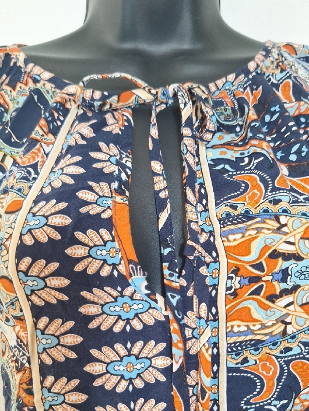 Boho Floral Paisley Tie-Neck Women’s Top - Picture 3 of 9